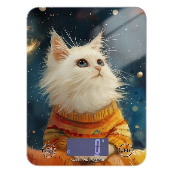 Cat with Moon Stars Food Scale Digital Kitchen Scale Waterproof Tempered Glass Tare Function 11 lb for Baking Cooking Meal Prep