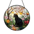 Cat with Red Flowers Stained Glass Suncatcher Decorative Floral Window ...