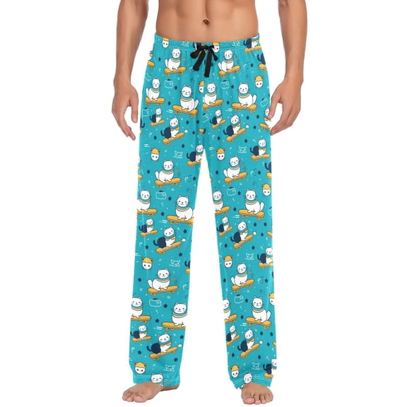 Cat with Skateboard joogoo Men's Pajama Pants Cotton Long Sleepwear Lounge Pants S