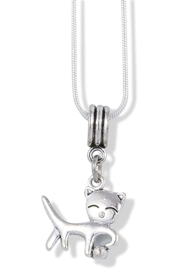 Cat with Smiling Eyes Charm Snake Chain Necklace