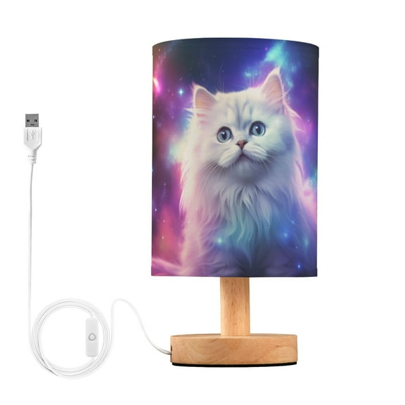 Cat with Space Bedside Table Lamp LED Warm Lights with USB Charging Port Retro Cylinder Desk Lamps