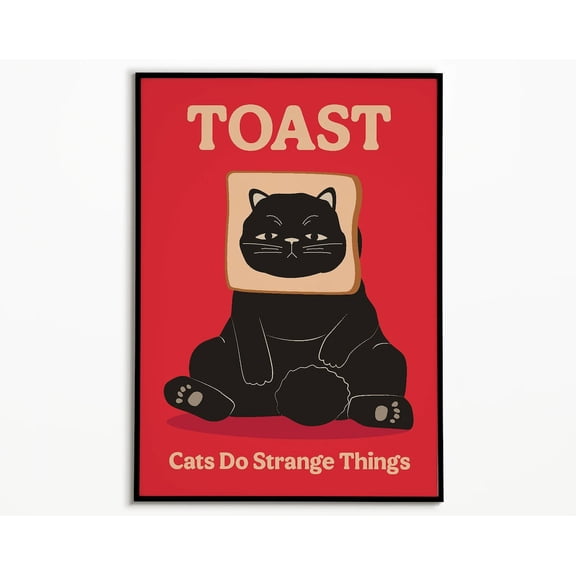 Cat with Toast Bread Quirky Retro Wall Art, Unframed Paper Poster 8x10in