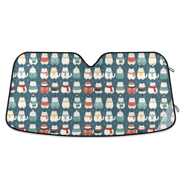 Cat with Winter Clothes Car Windshield Sun Shade Foldable Car Front Window Visor Heat and UV Protection 53x23.5