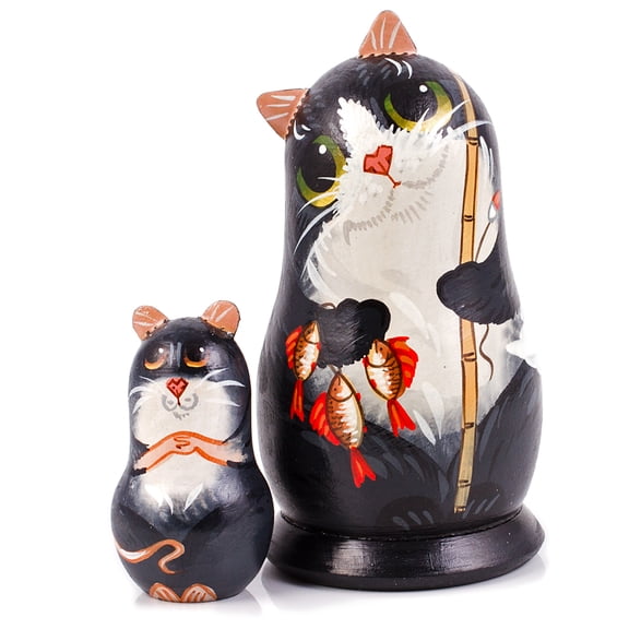 Cat with a Fishing Rod Nesting Doll (2 pc.)