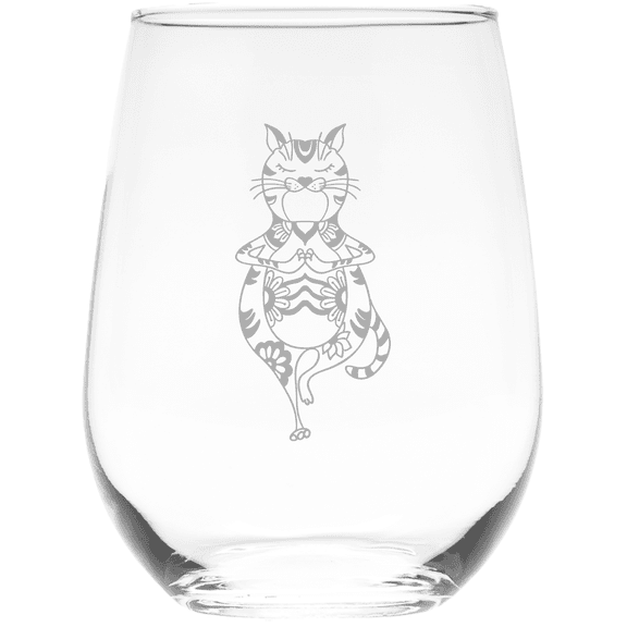 C&M Personal Gifts 17 Cat Yoga - Funny Stemless Wine Glass - Cat Themed Gift