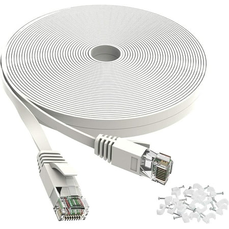 Cat5E / Cat 6 Ethernet Cable 25 ft White, Outdoor&Indoor 10Gbps Support Cat7 Network, Flat Internet RJ45 LAN Patch