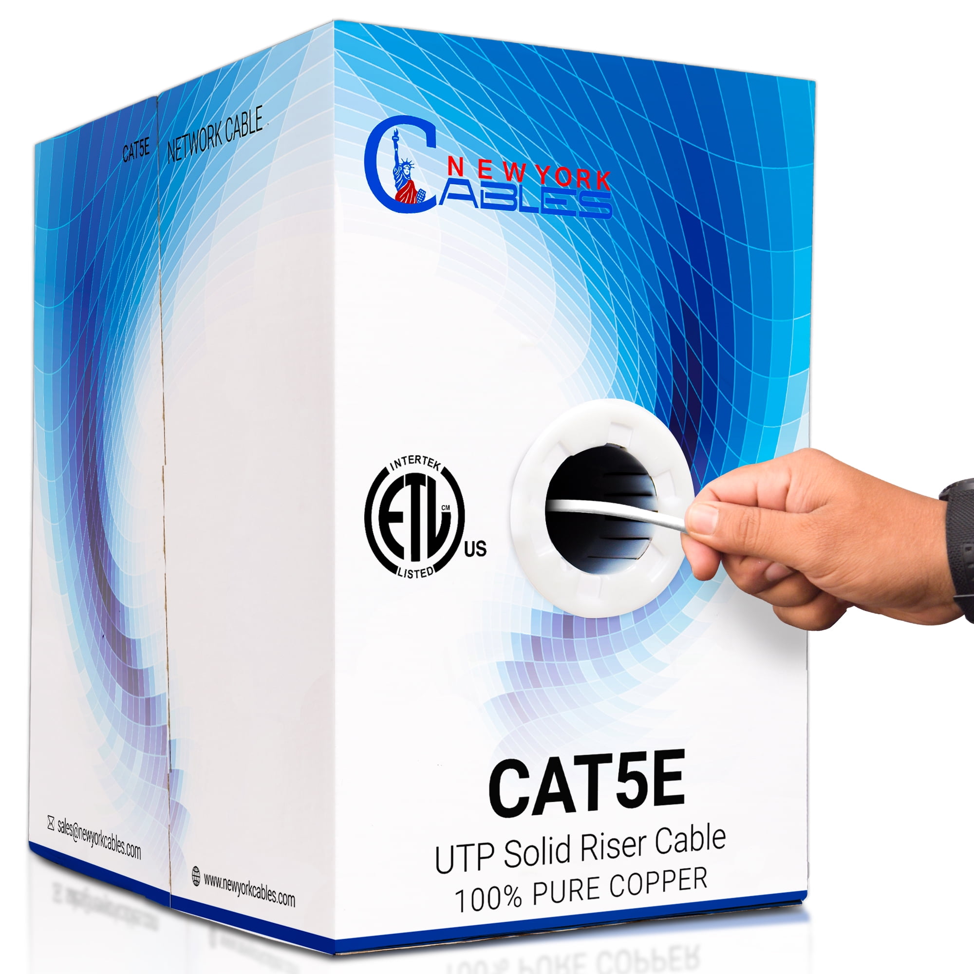 Cat5e Cable 1000ft ETL Listed Riser Solid Pure Copper 24AWG