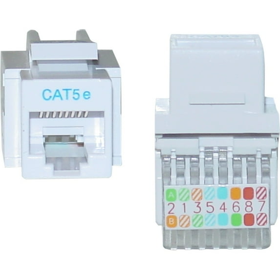Cat5e Keystone Jack, Toolless RJ45 Female (UTP) to 110 Punch Down Connector, CableWholesale, White