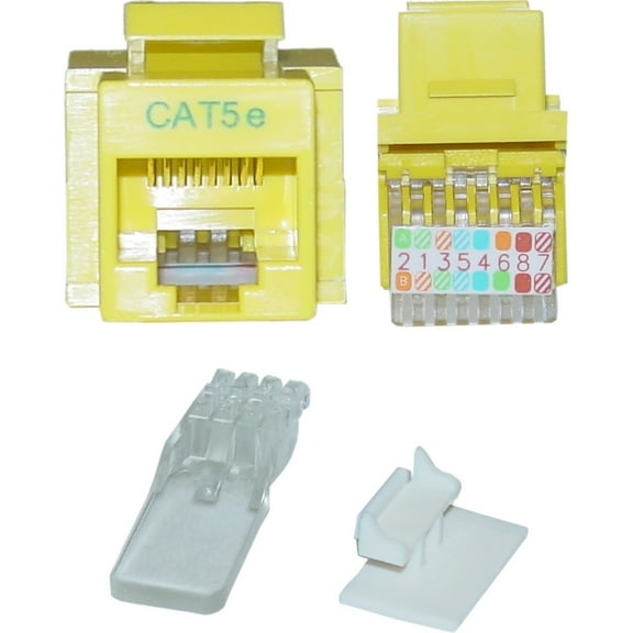 Cat5e Keystone Jack, Toolless RJ45 Female (UTP) to 110 Punch Down Connector, CableWholesale, Yellow