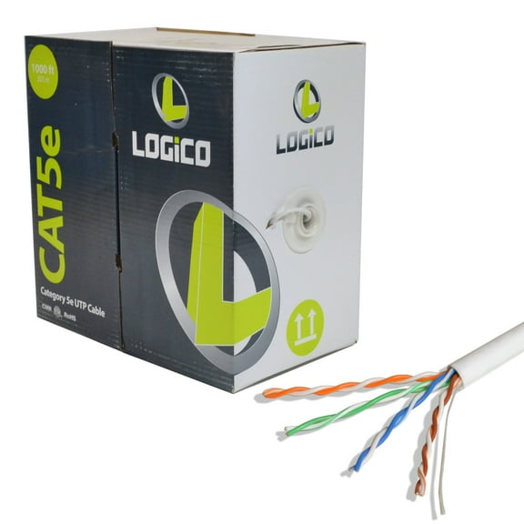 Cat5e UTP 1000ft Bulk Ethernet Network Cable 24AWG 350Mhz Pure Copper Riser White