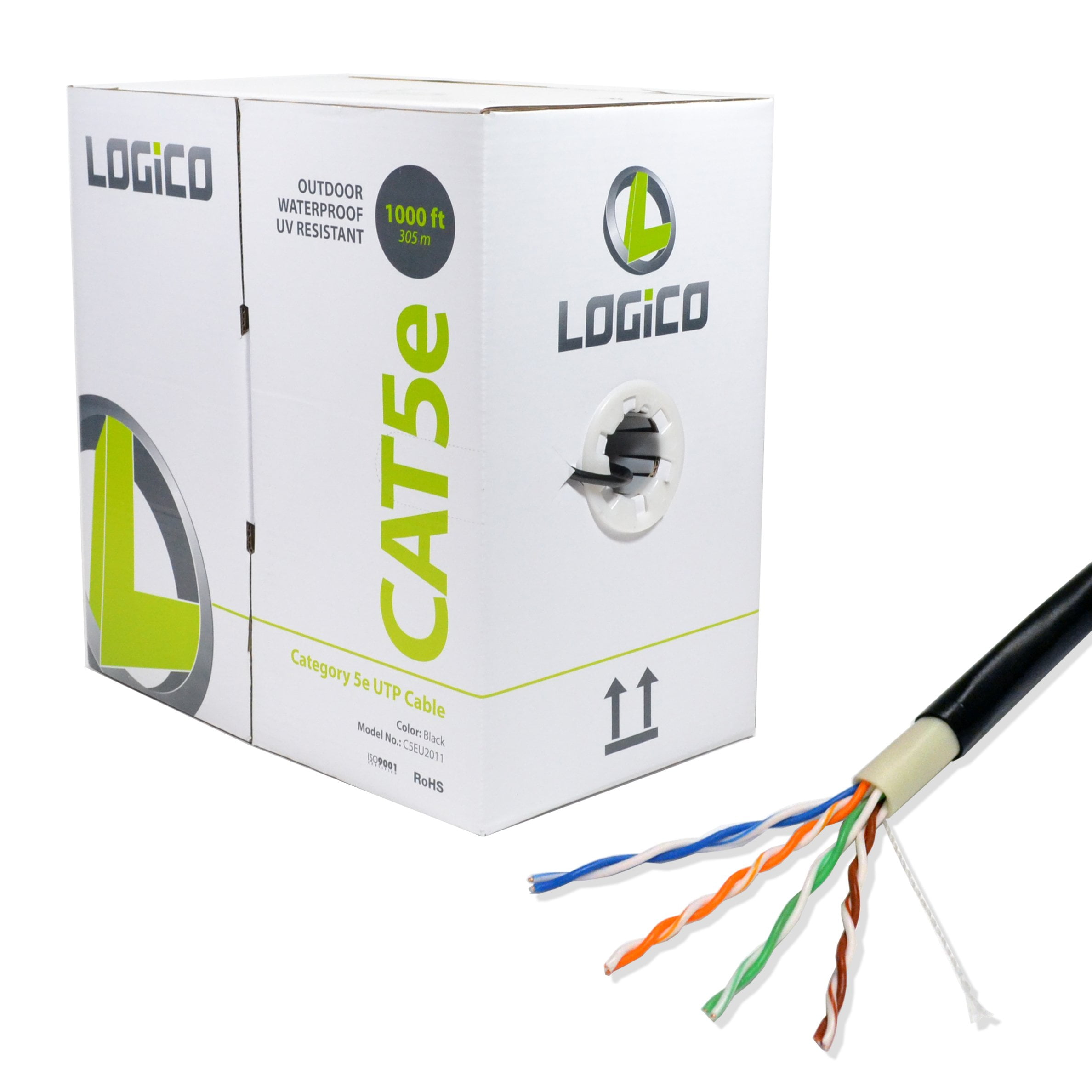 Cat5e UTP Outdoor Ethernet Network Cable Direct Burial 350MHZ 24AWG 1000FT Black