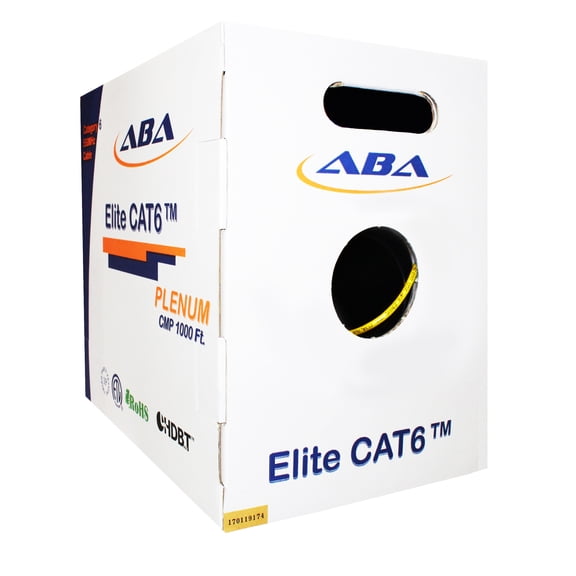 Cat6 CMP Plenum 1000 Feet, 550MHz 23AWG UTP Solid 100% Pure Copper, UL CERTIFIED, Easy to Pull (Reelex II) Box, Ethernet Cable, Yellow, Infinity Cable Products