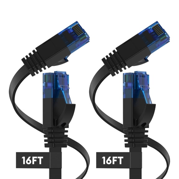 Cat6 Ethernet Cable 16ft 2-Pack, High Speed Flat Network Cable, Outdoor & Indoor RJ45 Internet Lan Cable for Router, PS4/5, Xbox, Gaming, Computer