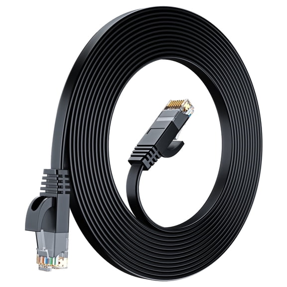 Cat6 Ethernet Cable 30ft, Black - Flat High-Speed Network Cables for Gaming, Streaming, Router, Modem, PC, PS5, Xbox - Durable & Space-Saving Design