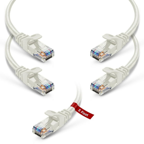 NewYork Cables Cat6 Ethernet Cable 5-Pack 5ft RJ45 LAN UTP Patch Internet Cable White