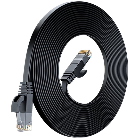 Cat6 Ethernet Cable 50ft, Black - Flat High-Speed Network Cables for Gaming, Streaming, Router, Modem, PC, PS5, Xbox - Durable & Space-Saving Design