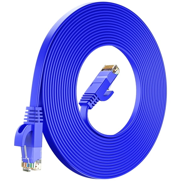 Cat6 Ethernet Cable 50ft, Blue - Flat High-Speed Network Cables for Gaming, Streaming, Router, Modem, PC, PS5, Xbox - Durable & Space-Saving Design