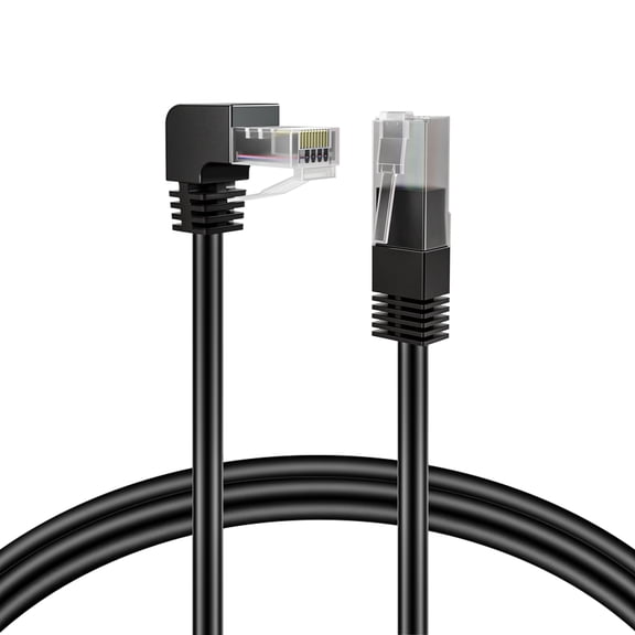 Cat6 Ethernet Cable (Right Angle Down, 3 FT) ? RJ45 90 Degree Network Connector 500 MHz 10 Gigabit Gold Plated Patch Plug Wire LAN Cord For PS4 Fire-Stick Xbox One Smart TV Gaming & Computer
