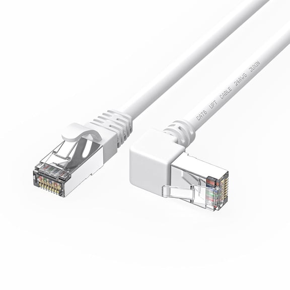 Cat6 Ethernet Cable Right Angle White 6FT, 90 Degree CAT 6 Ethernet Patch Cable RJ45 LAN Cable Gigabit Network Cable for PC, Router, Modem, Xbox, PS4, PS3 (Downward Angle 6feet)