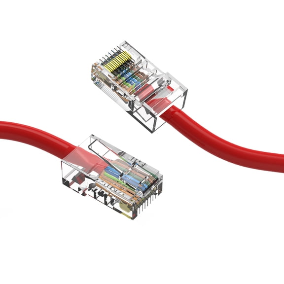 Cat6 Ethernet Patch Cable Red 0.5ft, 550MHZ UTP 24 AWG Bare Copper No Boot Network Patch Cable with RJ45 Connectors – High-Speed Internet Cable LAN Wire, Computer Wire