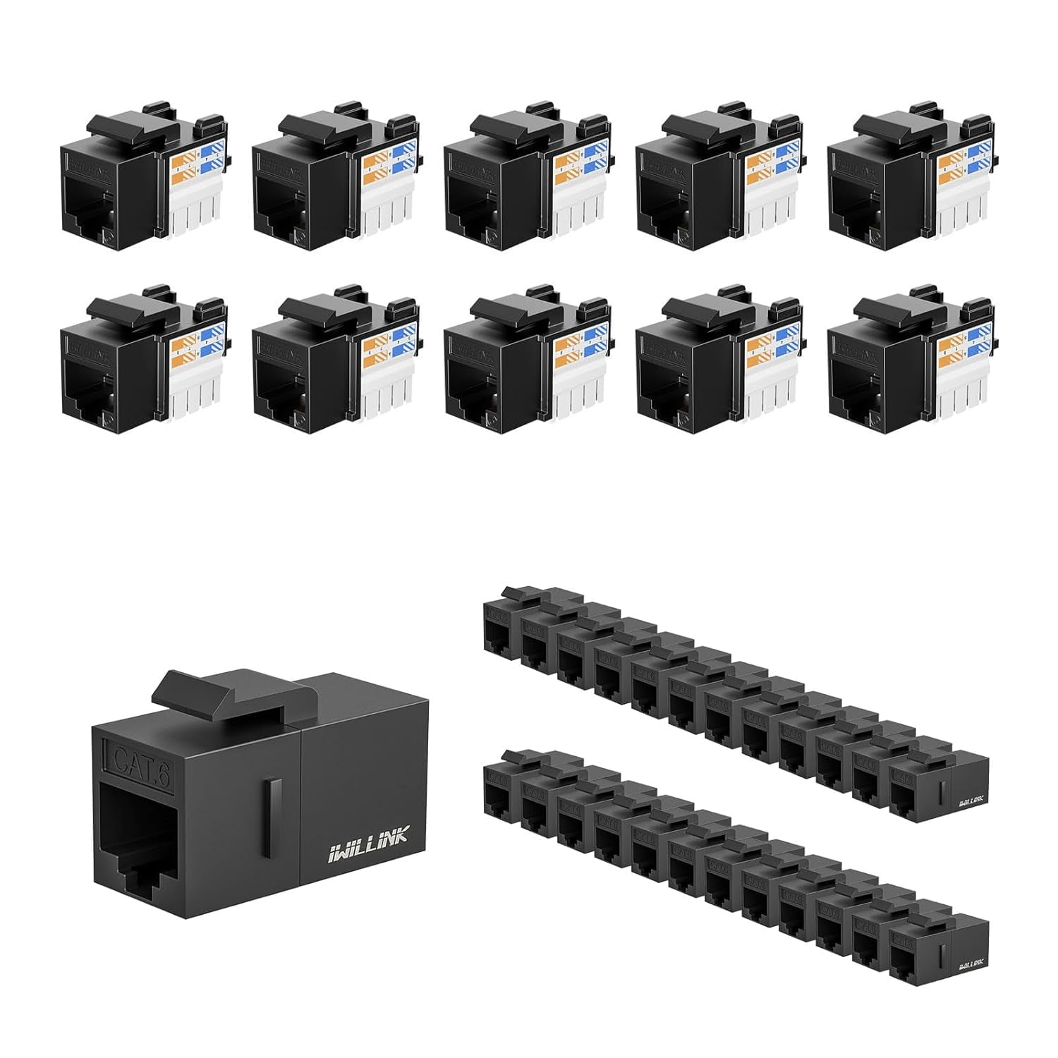 Cat6 Keystone Jack Rj45 Keystone Jack 10Pack, Utp Modular
