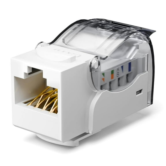 Cat6 Keystone Jack Toolless 25-Pack, Slim Profile RJ45 Ethernet Wall Jack 90-Degree for UTP CAT6/CAT5E/CAT5 Network Cable, Keystone Wall Plate and Patch Panel, White