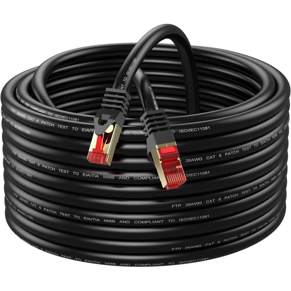 Cat6 Outdoor Ethernet Cable 200ft,Outdoor Shielded Grounded UV Resistant Waterproof Buried-able Network Cord Compatible for Ca6/Cat5/Cat5e,for Game,Router,LAN,TV