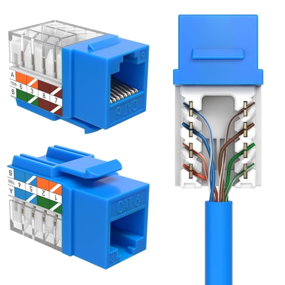 Cables Direct Online Blue Cat6 RJ45 Keystone Jack 45 Degree 8P8C 110 Punch-Down 20-Pack