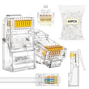 Cat6 RJ45 Pass Through Connectors 60-Pack, Modular Plugs 8P8C Cat 6 Ends for Stranded UTP Network Cable Support PoE