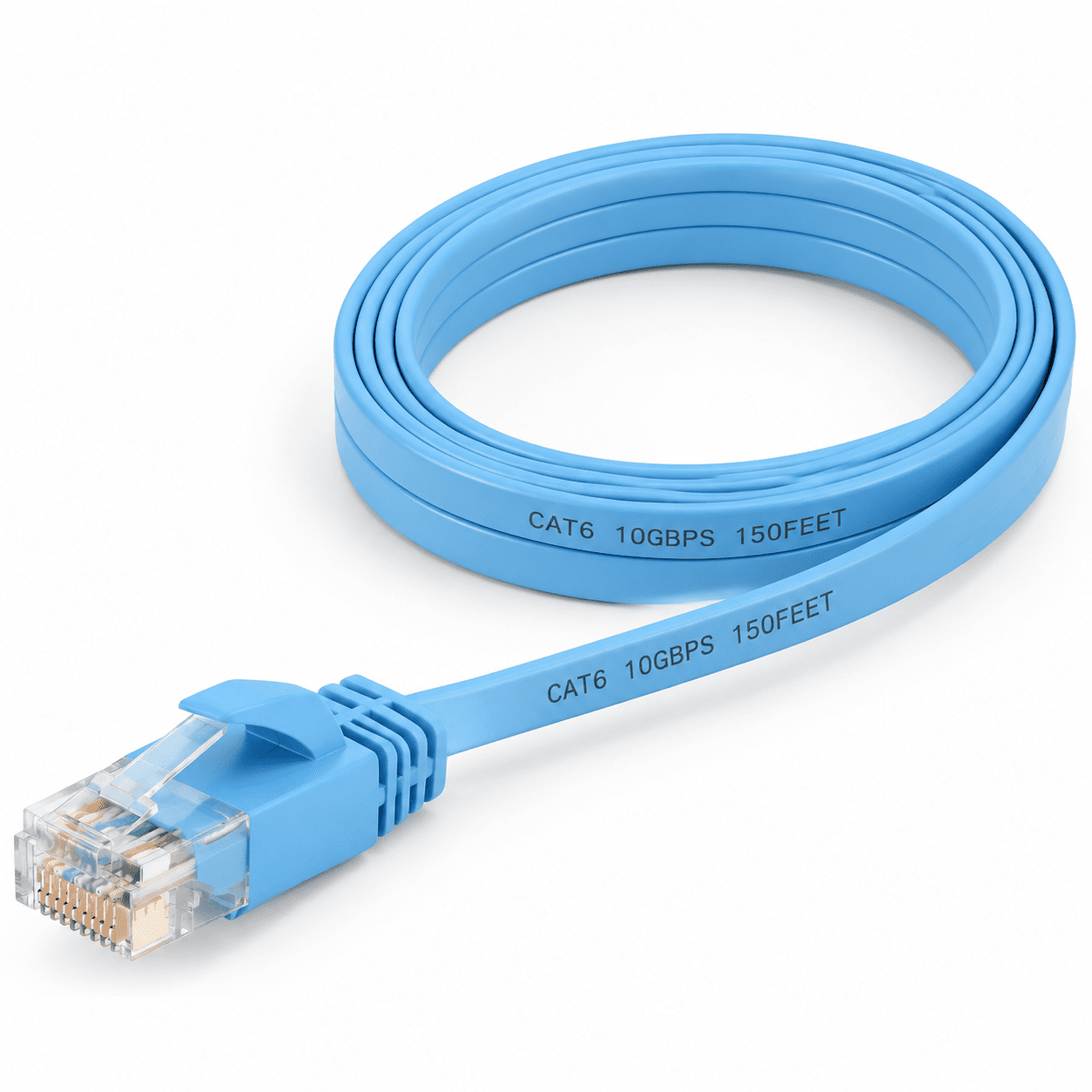 Cat6/cat6a Ethernet Cable 150ft Flat With Clips 10gbps Network Blue ...