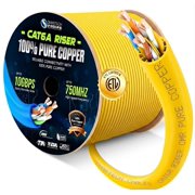 Cat6A Riser Cable 1000ft   100% Solid Bare Copper, 23AWG UTP, 750MHz, Bulk Ethernet Cable, Yellow