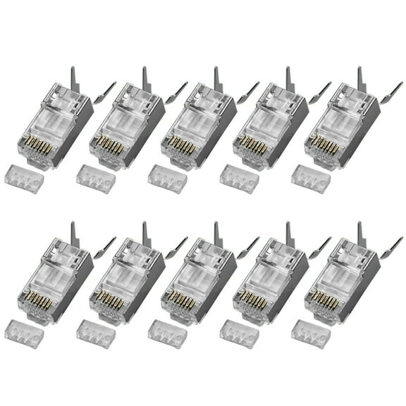 Cat6A Shieldeds RJ45 Connectors Modulars Plugs With 50u Gold Plateds Contacts And 3Prong Design For 10Gbps Networkings