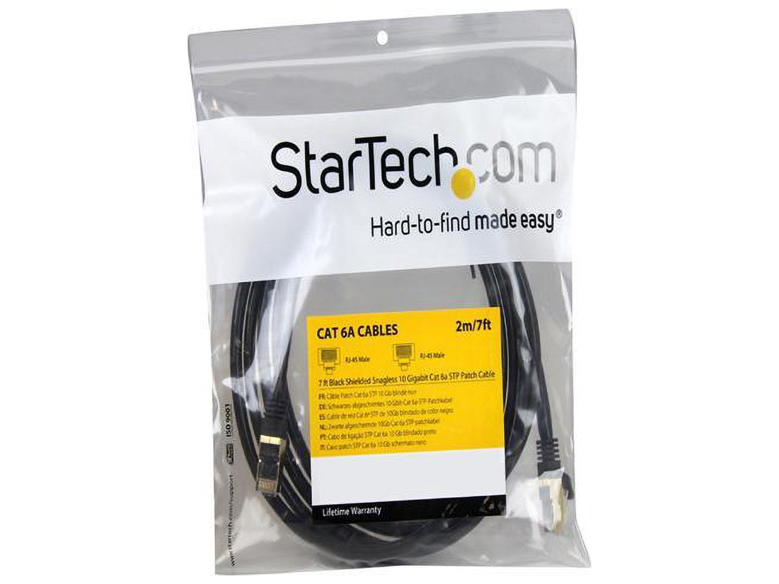 StarTech 7ft CAT6a Ethernet Cable - 10 Gigabit Shielded Snagless RJ45 100W PoE Patch Cord - 10GbE STP Network Cable with Strain Relief - Black - UL, TIA (C6ASPAT7BK)