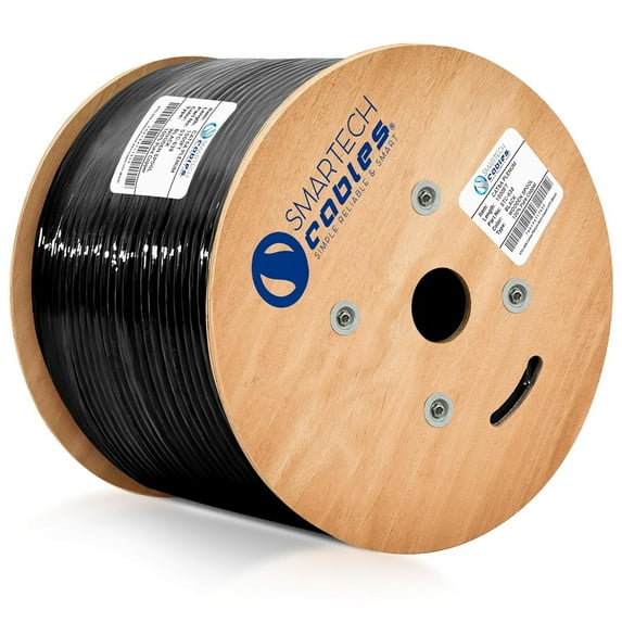 Cat6a Plenum Cable 1000ft, 100% Solid Copper, 23 AWG, 750MHz, PoE++, UTP, 10GB BlacK