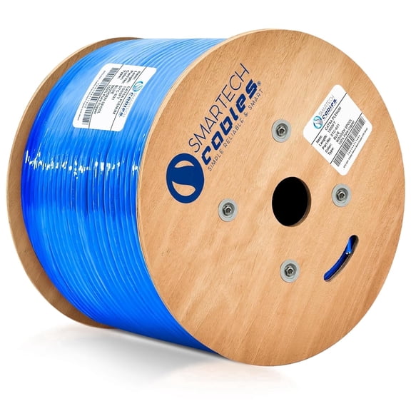 Cat6a Plenum Cable 1000ft, 100% Solid Copper, 23 AWG, 750MHz, PoE++, UTP, 10GB Blue