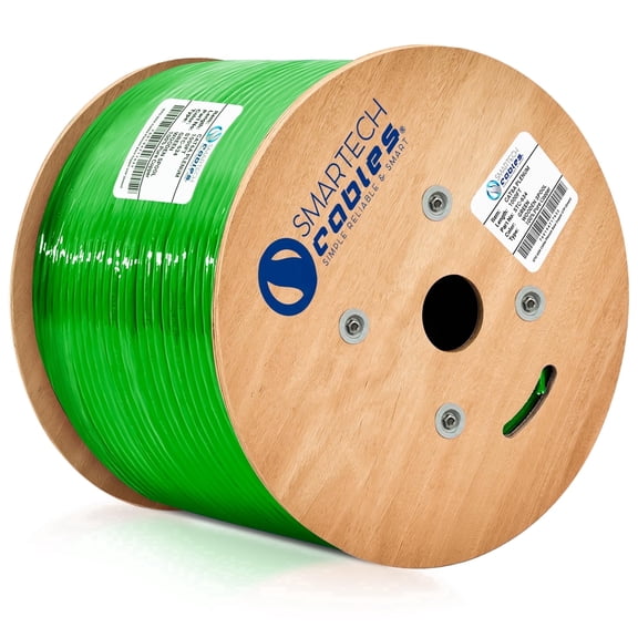 Cat6a Plenum Cable 1000ft, 100% Solid Copper, 23 AWG, 750MHz, PoE++, UTP, 10GB Green