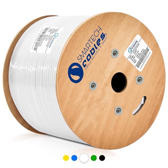 Cat6a Plenum Cable 1000ft, 100% Solid Copper, 23 AWG, 750MHz, PoE++, UTP, 10GB White
