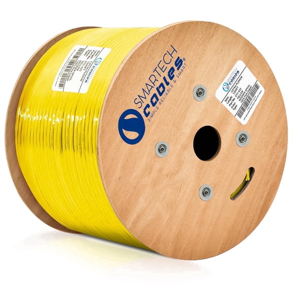 Cat6a Plenum Cable 1000ft, 100% Solid Copper, 23 AWG, 750MHz, PoE++, UTP, 10GB Yellow