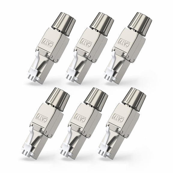 Cat7 Cat6A RJ45 Connector 6-Pack, Tool-Free Zinc Alloy Shielded Ethernet Termination Plugs for Cat7 up to 23AWG Solid Bulk S/FTP Ethernet Cable