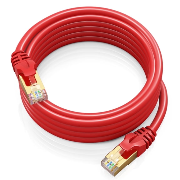 Cat 7 Ethernet Cable 12 ft - High-Speed Cat7 Internet & Network LAN Patch Cables, RJ45 Connectors - Perfect for Gaming, Streaming, and More (Red)