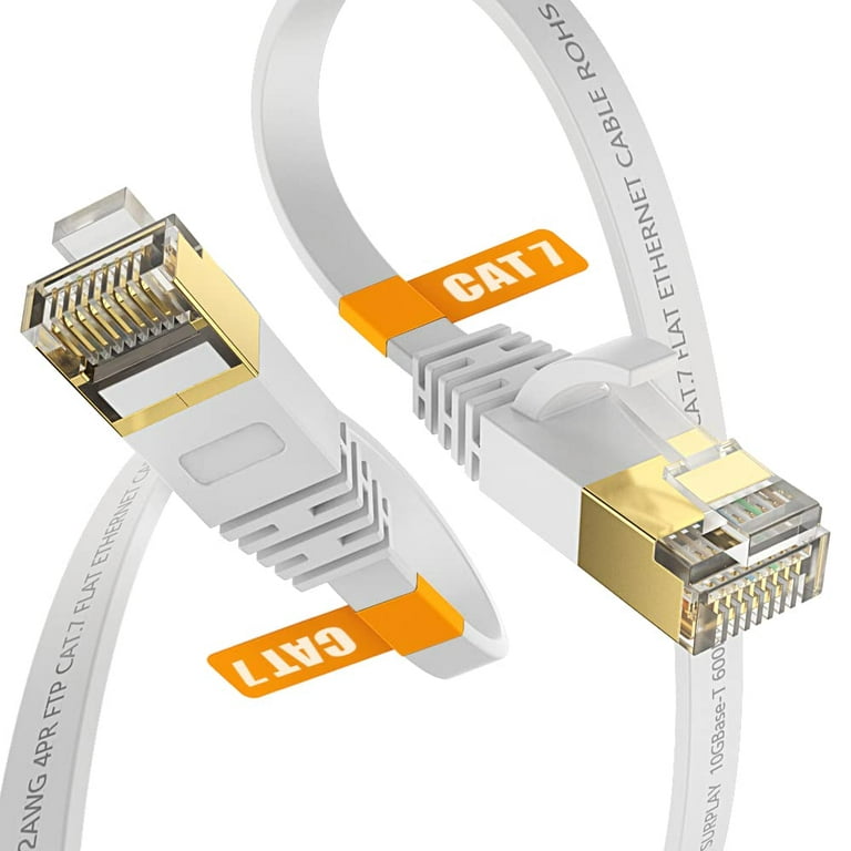 Cat7 Ethernet Cable 15FT-White, 10Gbps Shielded & GND Internet Network  Cord, High-Speed Cat 7 Flat Patch Cable for Hub, Router, Modem, Mac, PC