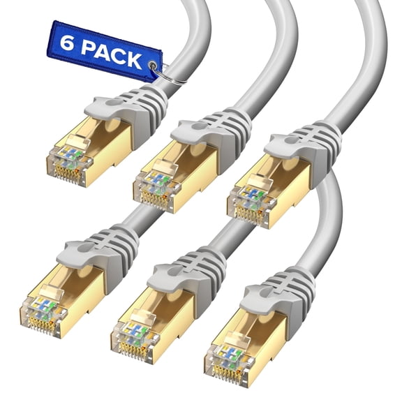 Cat 7 Ethernet Cable 25 ft - (6 Pack) High-Speed Cat7 Internet & Network LAN Patch Cables, RJ45 Connectors - Perfect for Gaming, Streaming, and More (Gray)