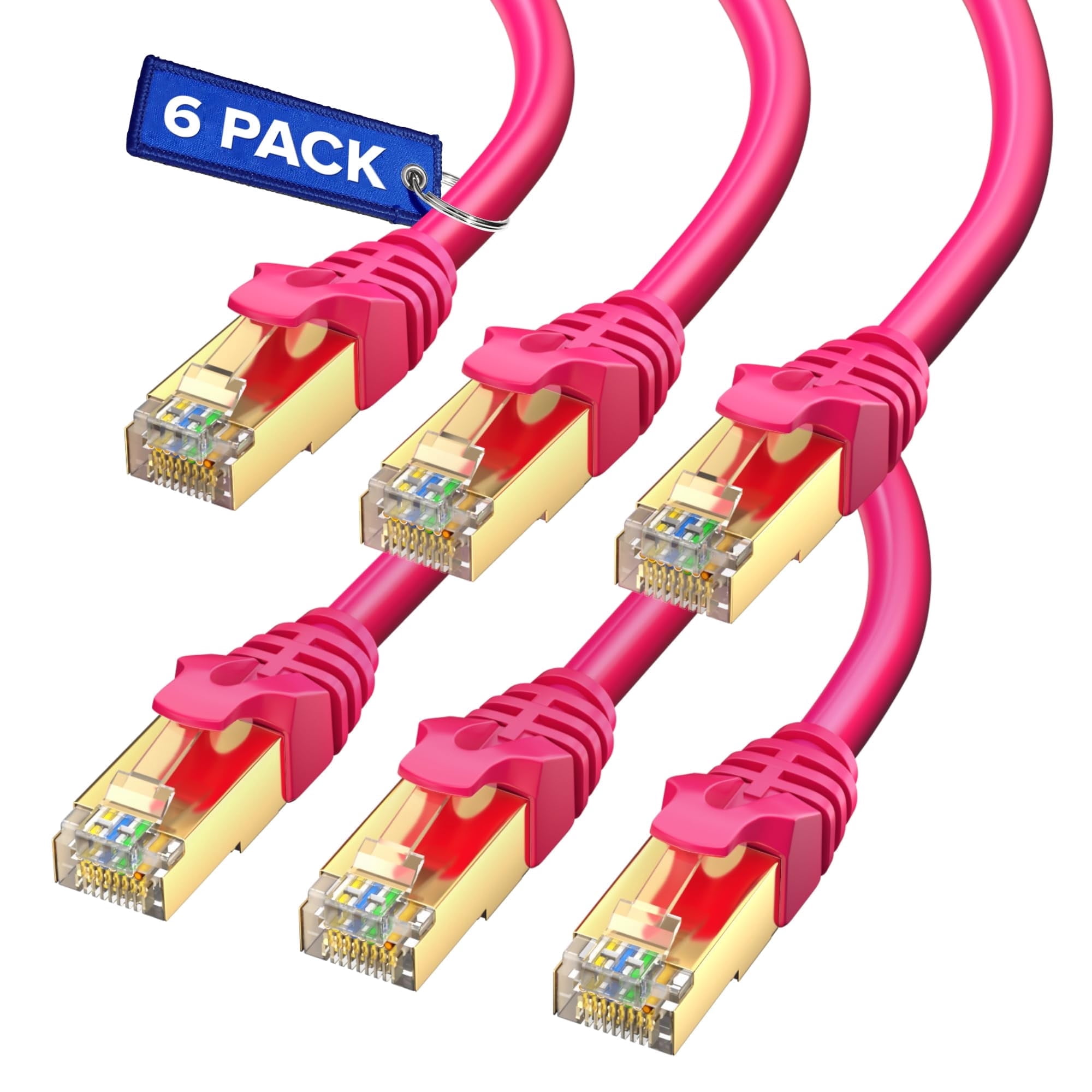 Cat 7 Ethernet Cable 25 ft - (6 Pack) High-Speed Cat7 Internet & Network LAN Patch Cables, RJ45 Connectors - Perfect for Gaming, Streaming, and More (Pink)