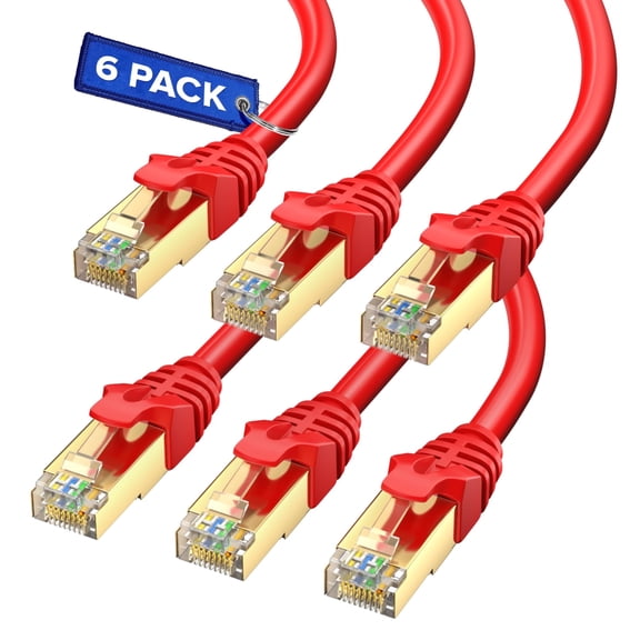 Cat 7 Ethernet Cable 25 ft - (6 Pack) High-Speed Cat7 Internet & Network LAN Patch Cables, RJ45 Connectors - Perfect for Gaming, Streaming, and More (Red)