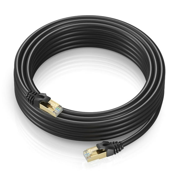 Cat7 Ethernet Cable - 50FT - Black - 10Gbps - 600Mhz High Speed Double Shielded, Patch and Network Cable
