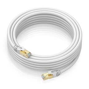 Cat7 Ethernet Cable 75 Ft - RJ45 Connector - Double Shielded STP - 10 Gigabit 600MHZ - Cat 7 High Speed RJ45 LAN Wire for Router, Modem, Gaming, Hub - White - 75 FT.
