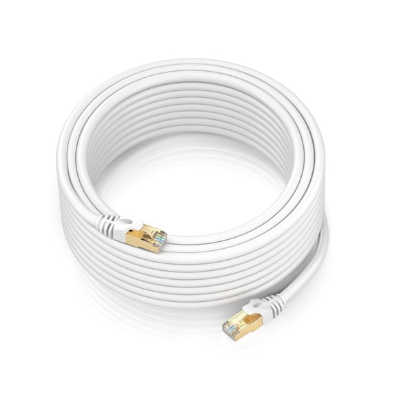 Cat 7 Ethernet Cable 100 ft - High-Speed Cat7 Internet & Network LAN Patch Cables, RJ45 Connectors - Perfect for Gaming, Streaming, and More (White)