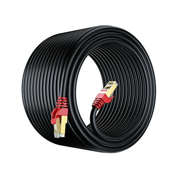 Maximm Cat7 Heavy Duty Outdoor Cable - Black - Zero Lag Pure Copper, Waterproof Ethernet Cable Suitable for Direct Burial Installations. (250 Feet)