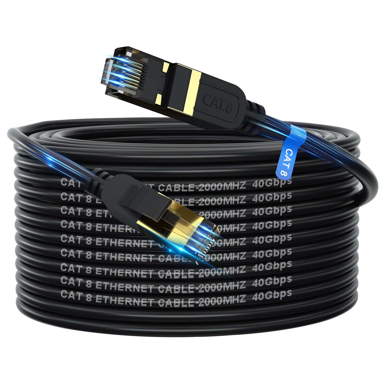 Yuaice Cat 8 Ethernet Cable, 40FT Heavy Duty High Speed Flat Internet  Network Cable, Professional LAN Cable, 26AWG, 2000Mhz 40Gbps with Gold  Plated RJ45 Connector, Shielded in Wall, Indoor&Outdoor 