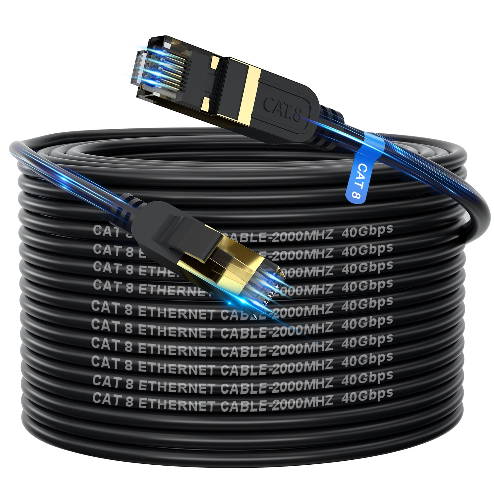 Cat8 Ethernet Cable-150FT, Gold-Plated RJ45 Connector, 26AWG, 40Gbps,  2000Mhz, High-Speed Internet Cable for Gaming, Streaming and Office Use 